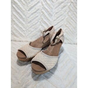 S6 Toms Cork Wedge Beige  Platform Sling Back Open Toe Sandal Size 8.5
